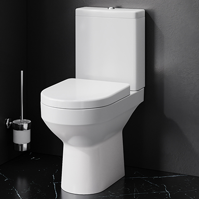 Stand-WC mit Spülkasten FlashClean Abgang universal WC-Sitz mit Absenkautomatik und Easy-Off-Funktion